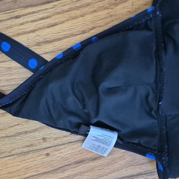 DKNY One Piece Swimsuit Black/Blue Polka Dot Side Ruching V Neck Swimwear Sz 10 - Picture 13 of 15